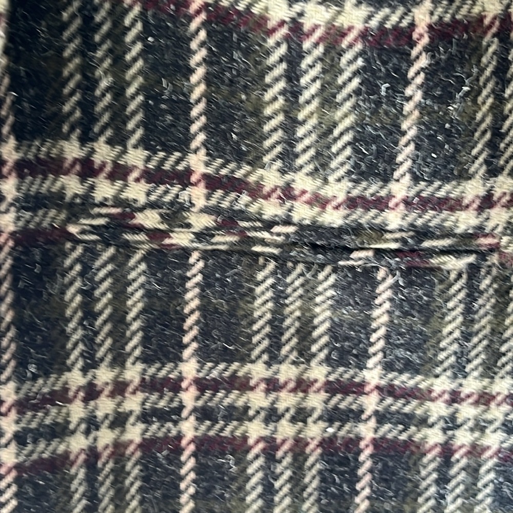 Sag Harbor Vintage Blazer Gray Beige Maroon Plaid Sz. 12 Faux Pockets Wool Blend - Picture 3 of 9